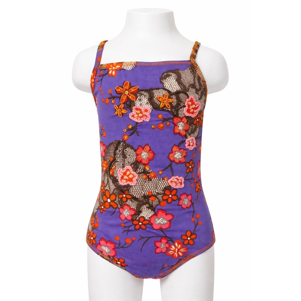 Submarine 1pc Little Girls Swimsuit Embroidered Birds & Cherry‎ Blossoms NEW 4/5